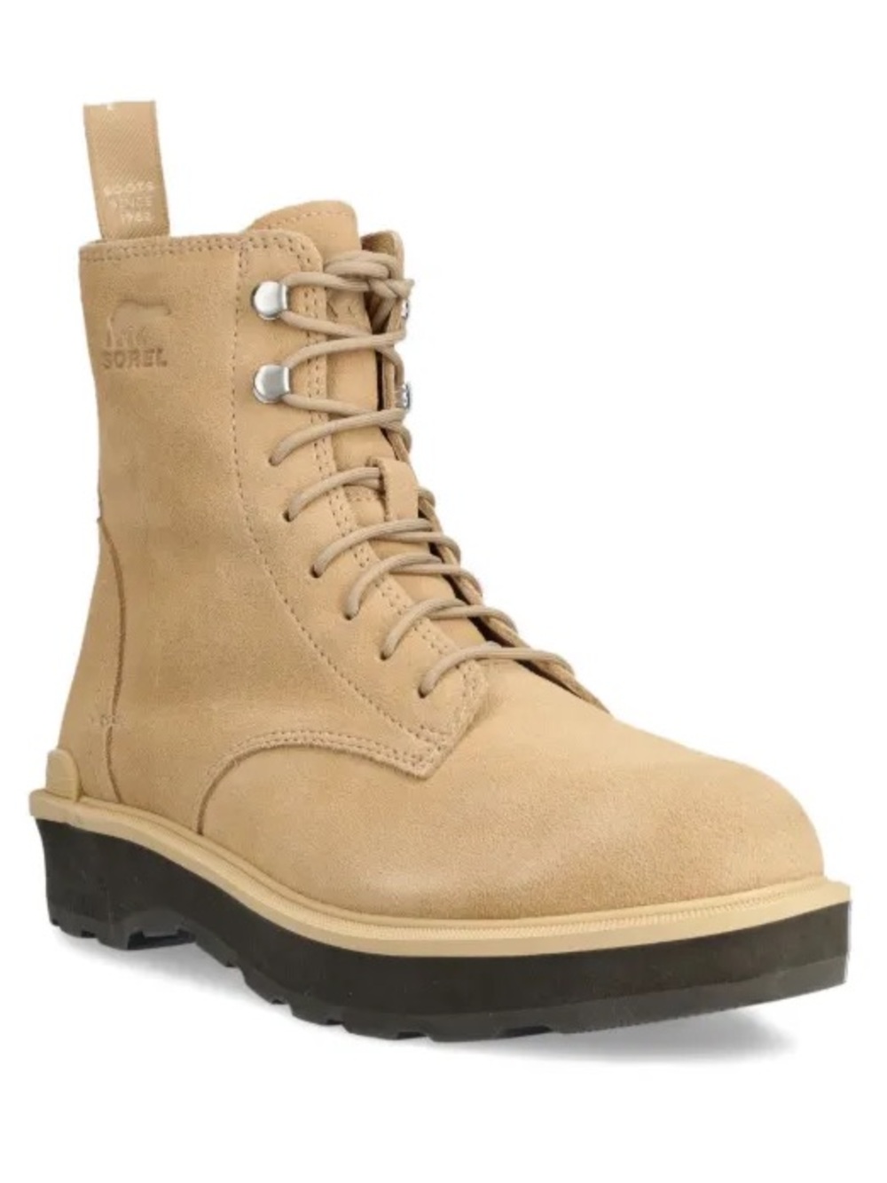 Sorel Hi Line Lace Up Combat Boot Suede Leather Canoe Beige Lug Sole Waterproof